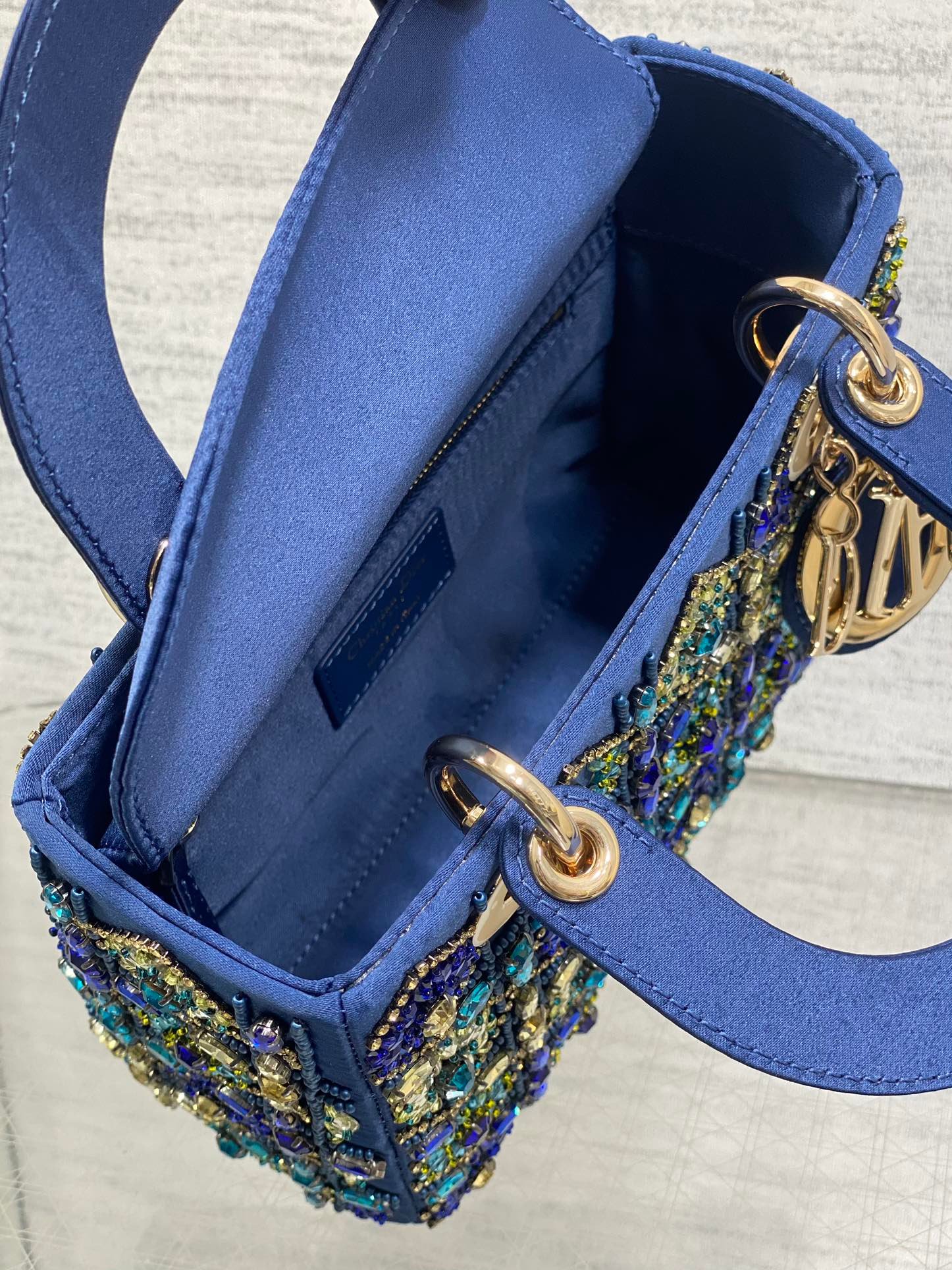 {Style No: Z8DJC2YC} MINI 20 LADY BAG IN COBALT BLUE SATIN WITH COLORFUL EMBROIDERED BEADWORK - Image 8