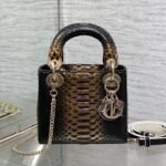 {Style No: AQ7974ZL} MINI 17 LADY BAG IN BLACK MIX COFFEE BROWN SNAKESKIN PATTERN LAMBSKIN