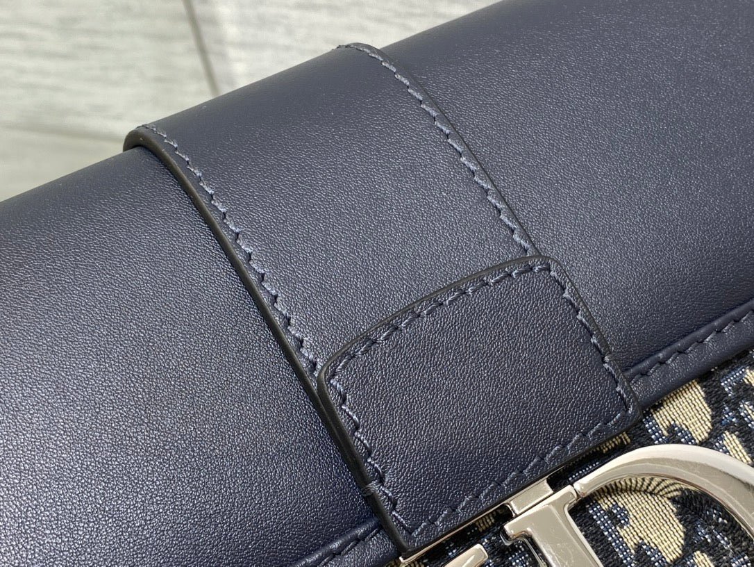 {Style No: M1UTK2FX} MONTAIGNE EAST-WEST 25 BAG WITH CHAIN IN NAVY BLUE LAMBSKIN AND MONOGRAM JACQUARD - Image 9