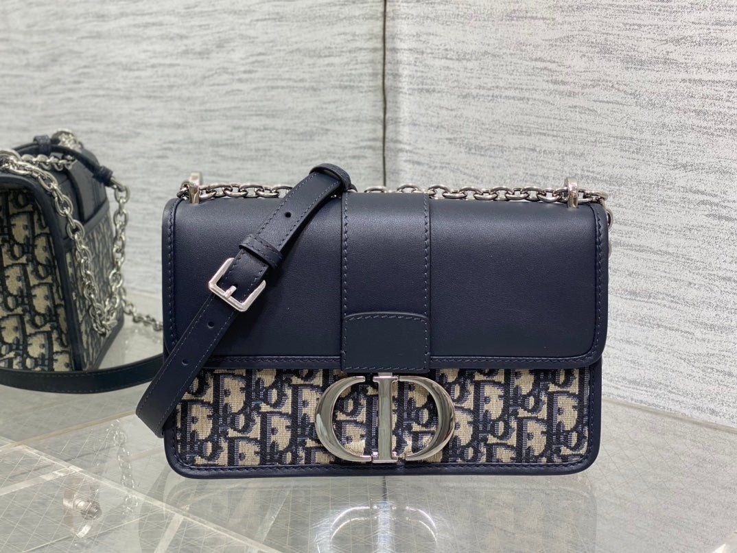 {Style No: M1UTK2FX} MONTAIGNE EAST-WEST 25 BAG WITH CHAIN IN NAVY BLUE LAMBSKIN AND MONOGRAM JACQUARD - Image 2