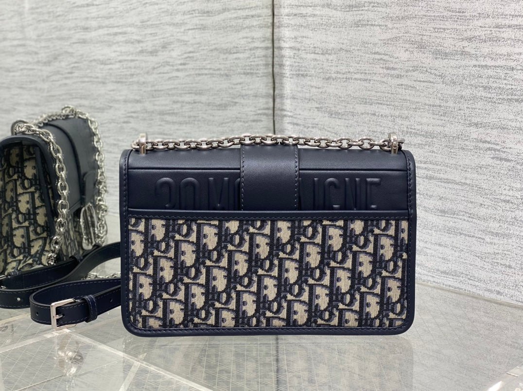 {Style No: M1UTK2FX} MONTAIGNE EAST-WEST 25 BAG WITH CHAIN IN NAVY BLUE LAMBSKIN AND MONOGRAM JACQUARD - Image 7