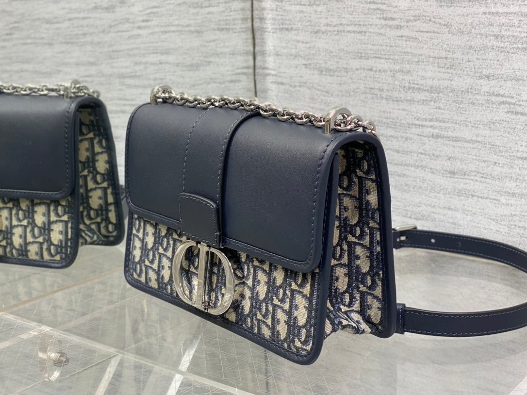 {Style No: M1UTK2FX} MONTAIGNE EAST-WEST 25 BAG WITH CHAIN IN NAVY BLUE LAMBSKIN AND MONOGRAM JACQUARD - Image 3