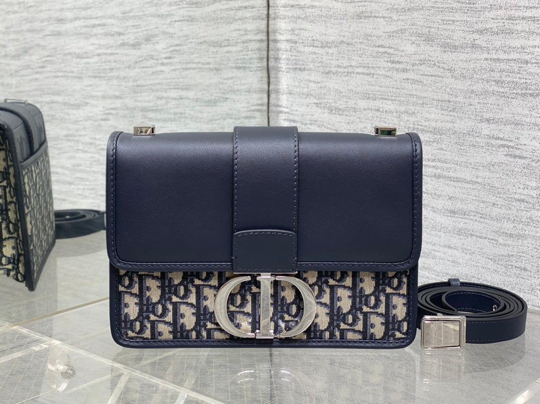 {Style No: Z1HON48D} MONTAIGNE EAST-WEST 24 BAG WITH CHAIN IN NAVY BLUE LAMBSKIN AND MONOGRAM JACQUARD - Image 2