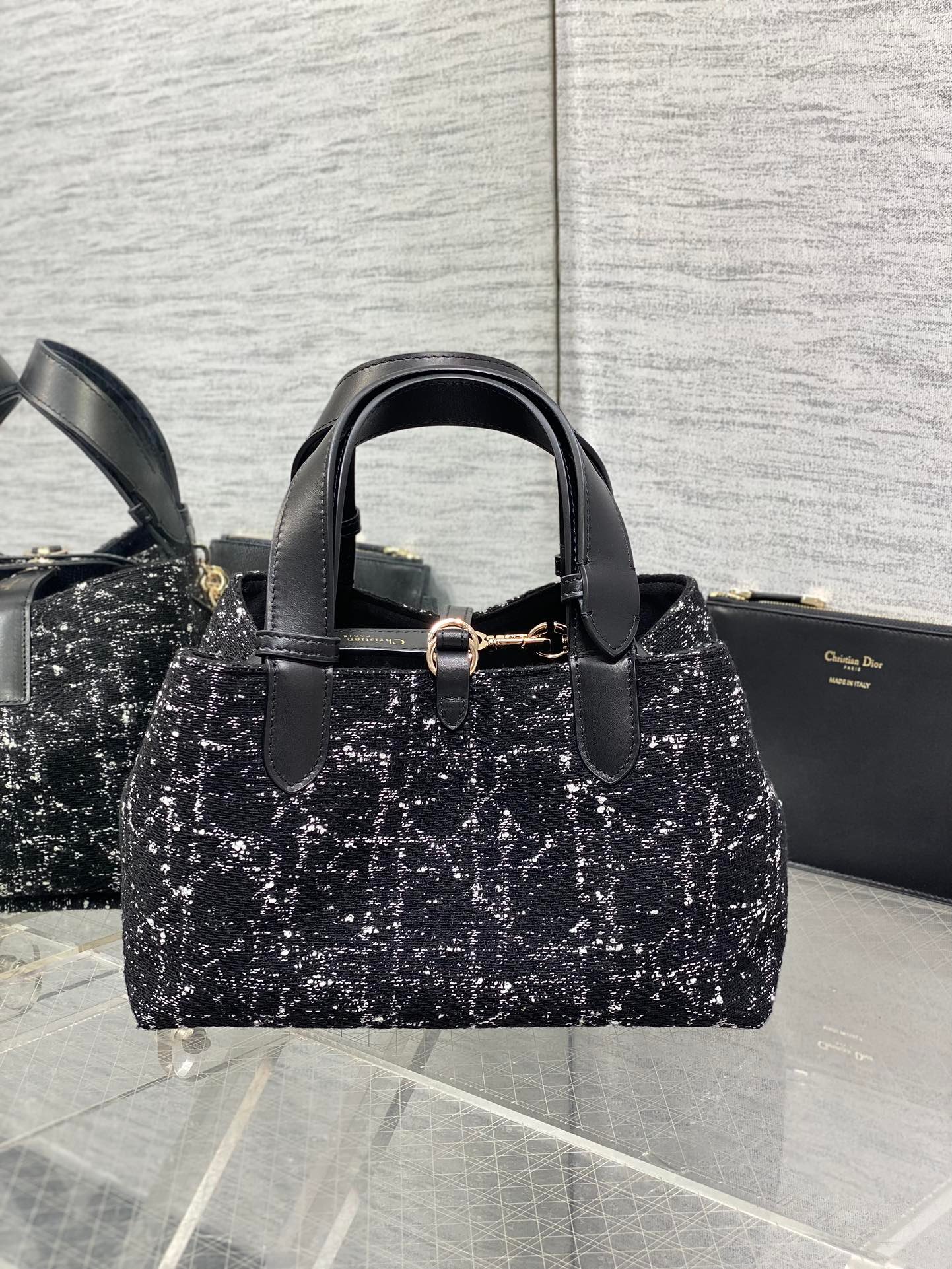 {Style No: EDEBZUG1} MINI 23 TOUJOURS BAG IN BLACK MIX WHITE CANNAGE TWEED WITH GOLD HARDWARE - Image 2