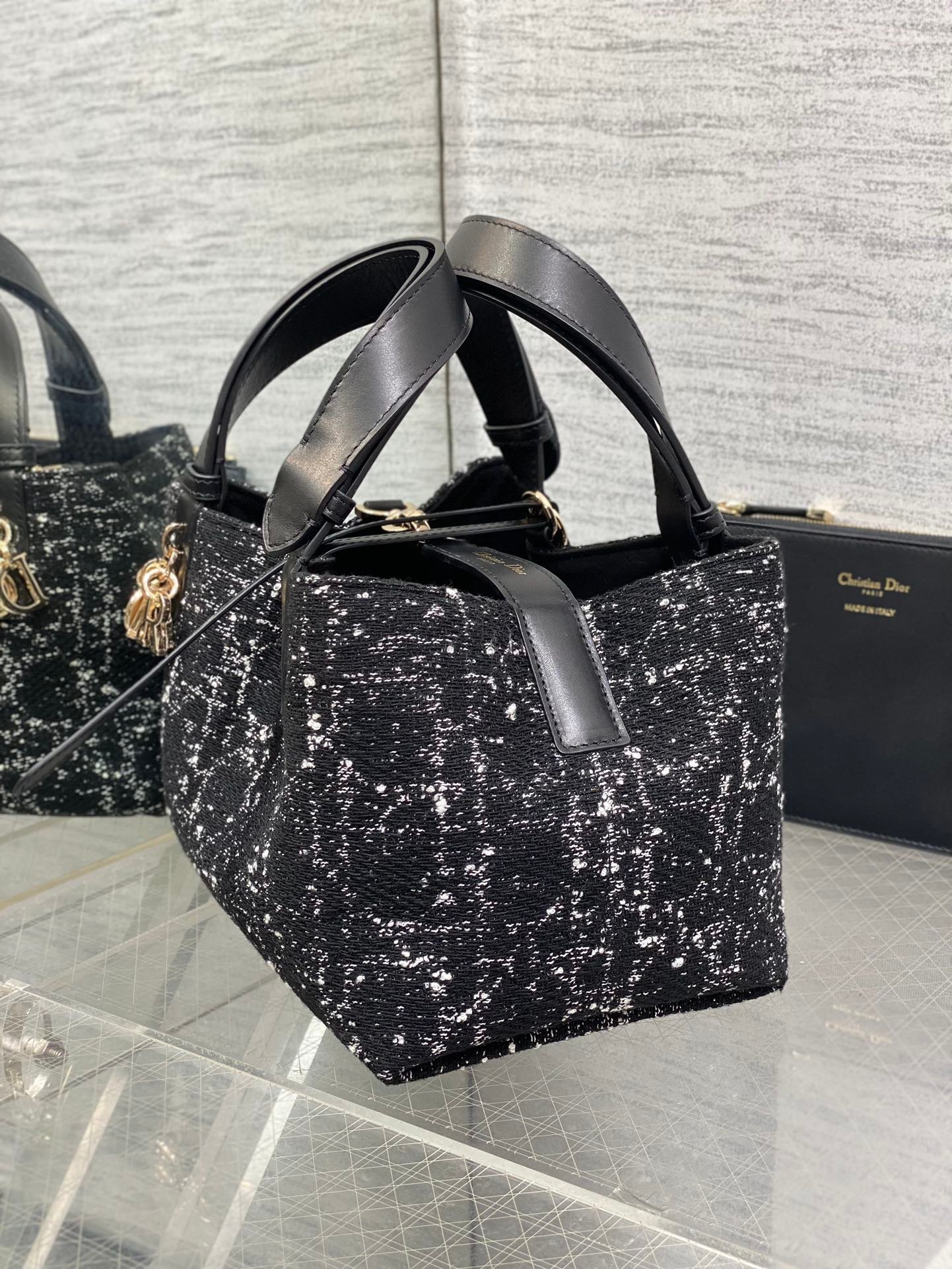 {Style No: EDEBZUG1} MINI 23 TOUJOURS BAG IN BLACK MIX WHITE CANNAGE TWEED WITH GOLD HARDWARE - Image 4