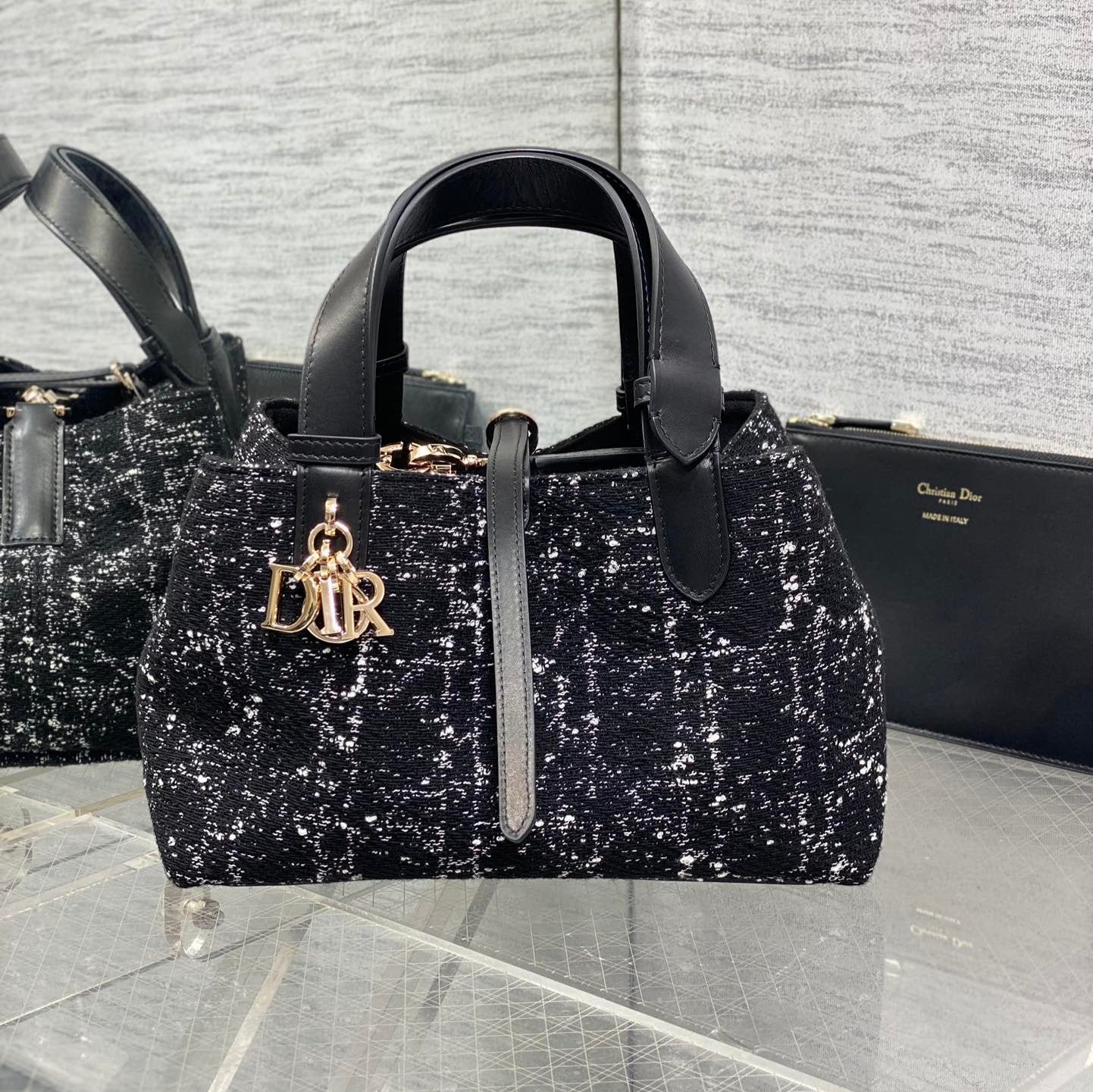 {Style No: EDEBZUG1} MINI 23 TOUJOURS BAG IN BLACK MIX WHITE CANNAGE TWEED WITH GOLD HARDWARE