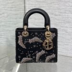 {Style No: QO47IAV5} SMALL 20 BAG BLACK LAMBSKIN WITH SHOOTING STAR EMBROIDERY WOMEN