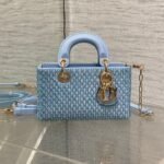 {Style No: XTERVRSE} SMALL 16 LADY D-JOY BAG  IN POWDER BLUE CANNAGE LAMBSKIN WITH EMBROIDERED BEADWORK  BEADWORK