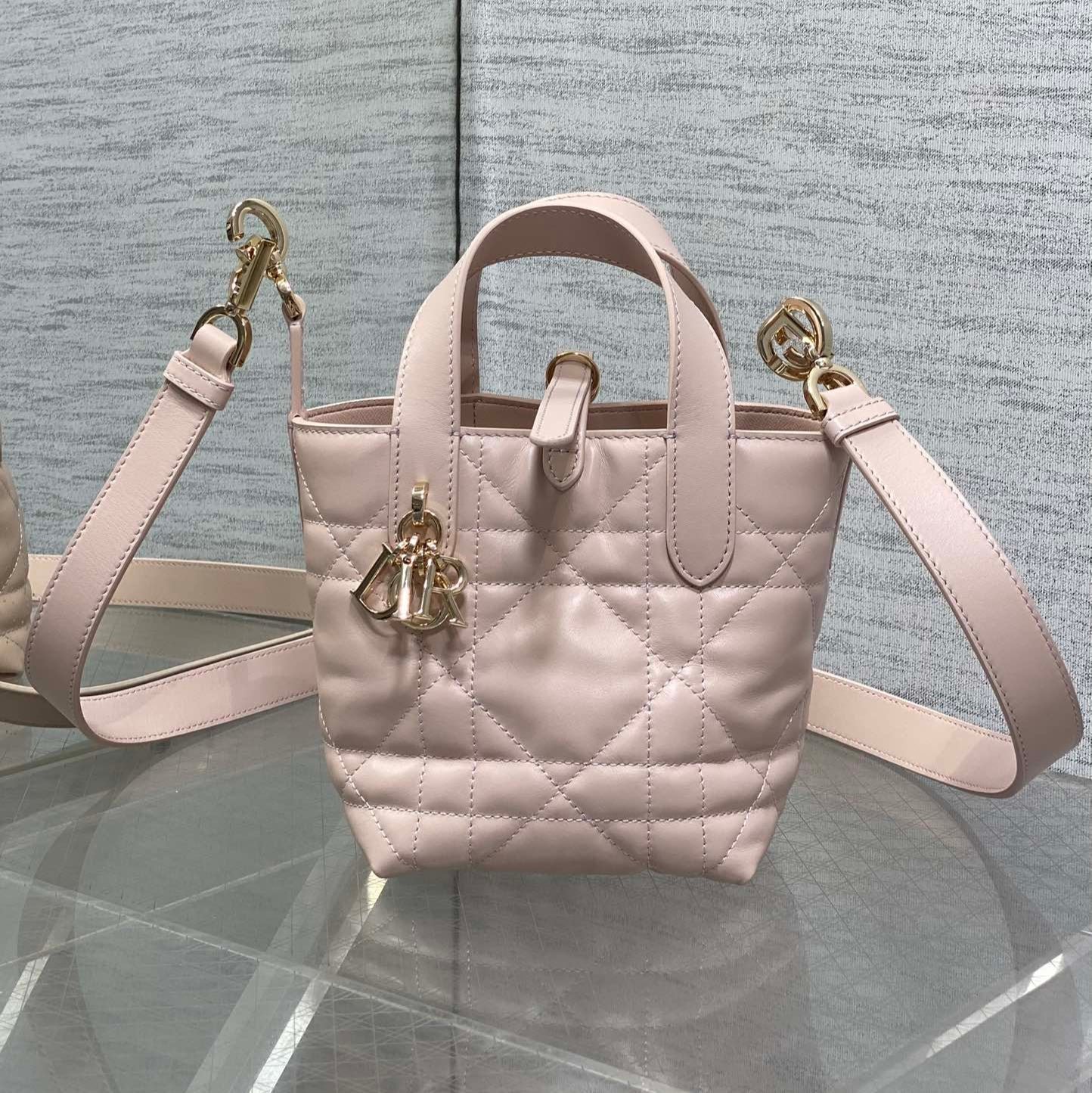 {Style No: DXGIX3QL} DIOR 25S ALWAYS MINI BAG 13 IN LIGHT PINK MACROCANNAGE CALFSKIN GOLD HARDWARE