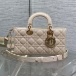 {Style No: 3DH3NWXV} DIOR 25S MEDIUM LADY D-JOY 26 IN BEIGE LAMBSKIN GOLD HARDWARE