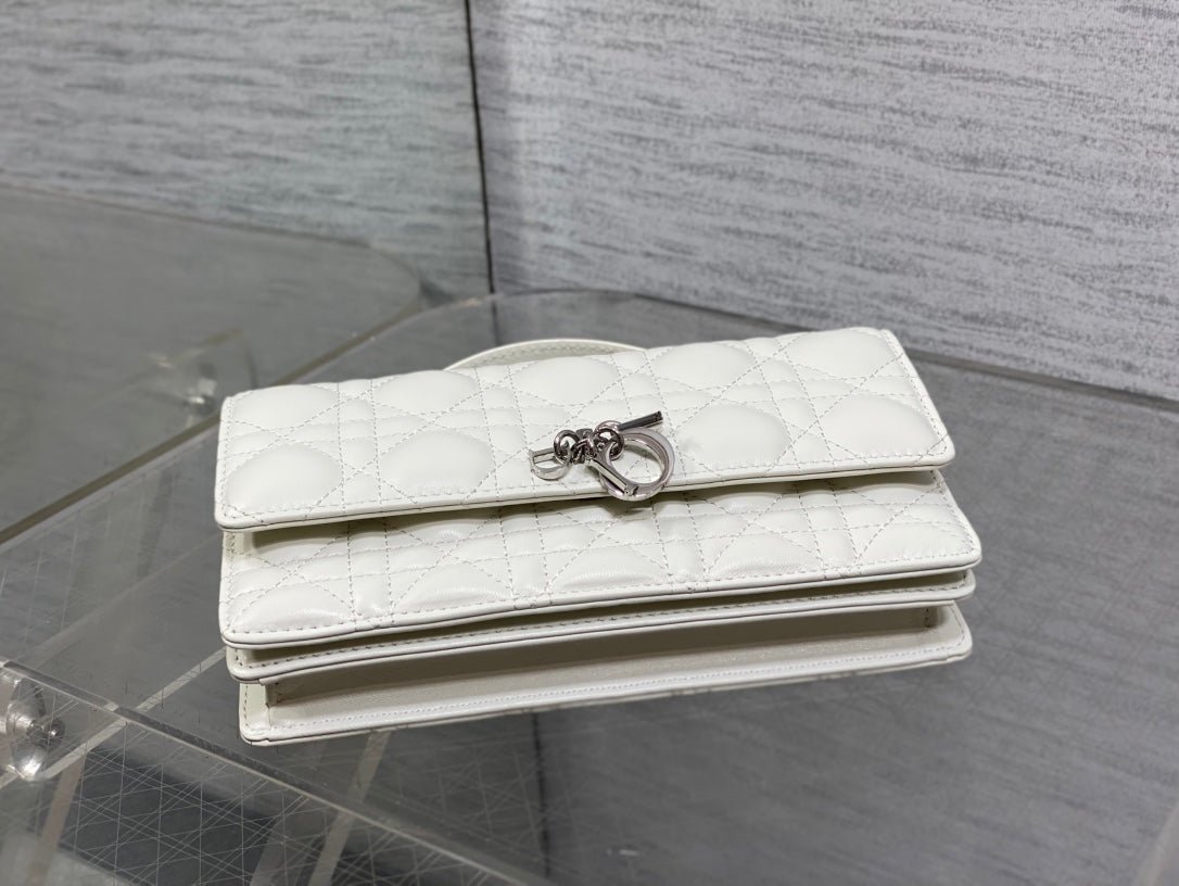 {Style No: KKOHKA9L} DIOR 25S DIOR TALK PHONE POUCH 21 IN WHITE CANNAGE LAMBSKIN SILVER HARDWRE - Image 8