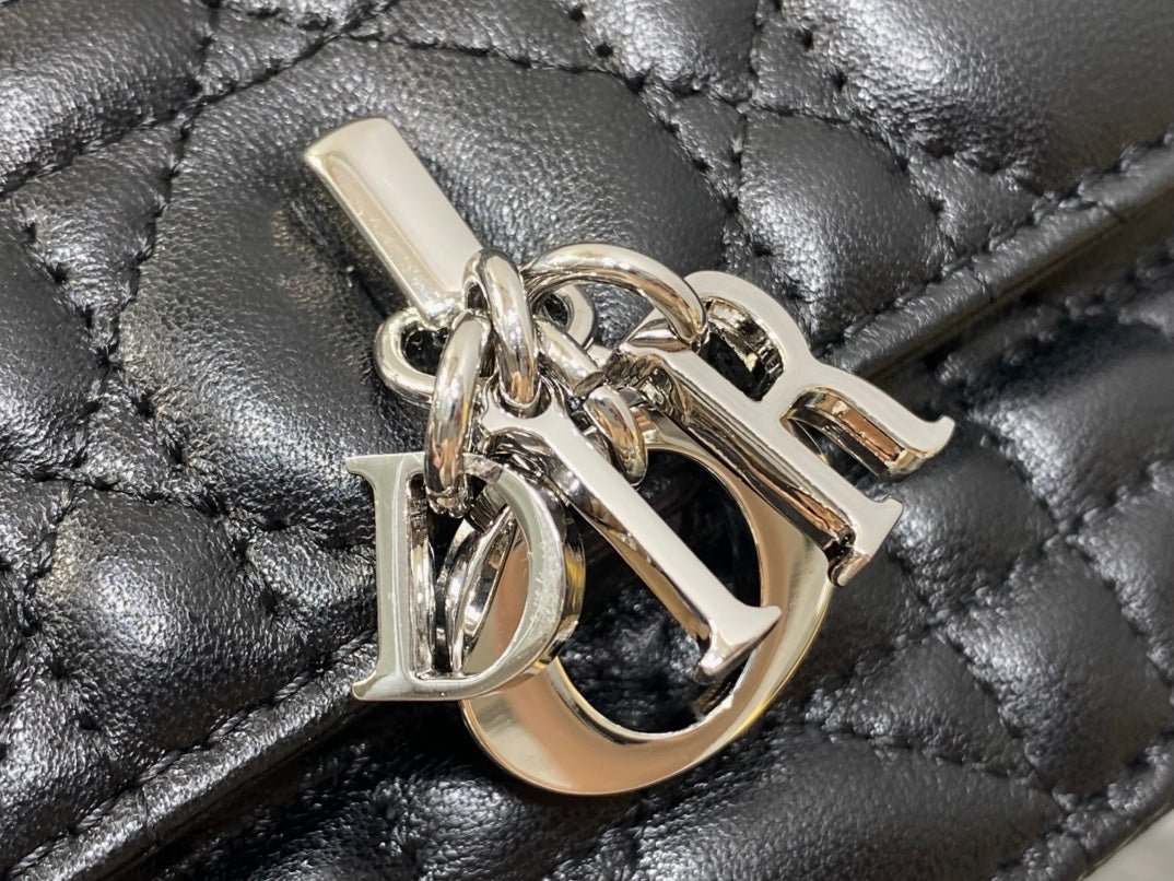 {Style No: WEG4DW7D} DIOR 25S DIOR TALK PHONE POUCH 21 IN BLACK CANNAGE LAMBSKIN SILVER HARDWARE - Image 3