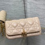 {Style No: AJ54G6Y9} DIOR 25S DIOR TALK PHONE POUCH 18 IN LIGHT IVORY CANNAGE LAMBSKIN