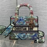 {Style No: II25WIA5} DIOR 25S SMALL LADY D-LITE BAG 24 IN BLUE AND WHITE CANVAS FLORAL EMBROIDERY