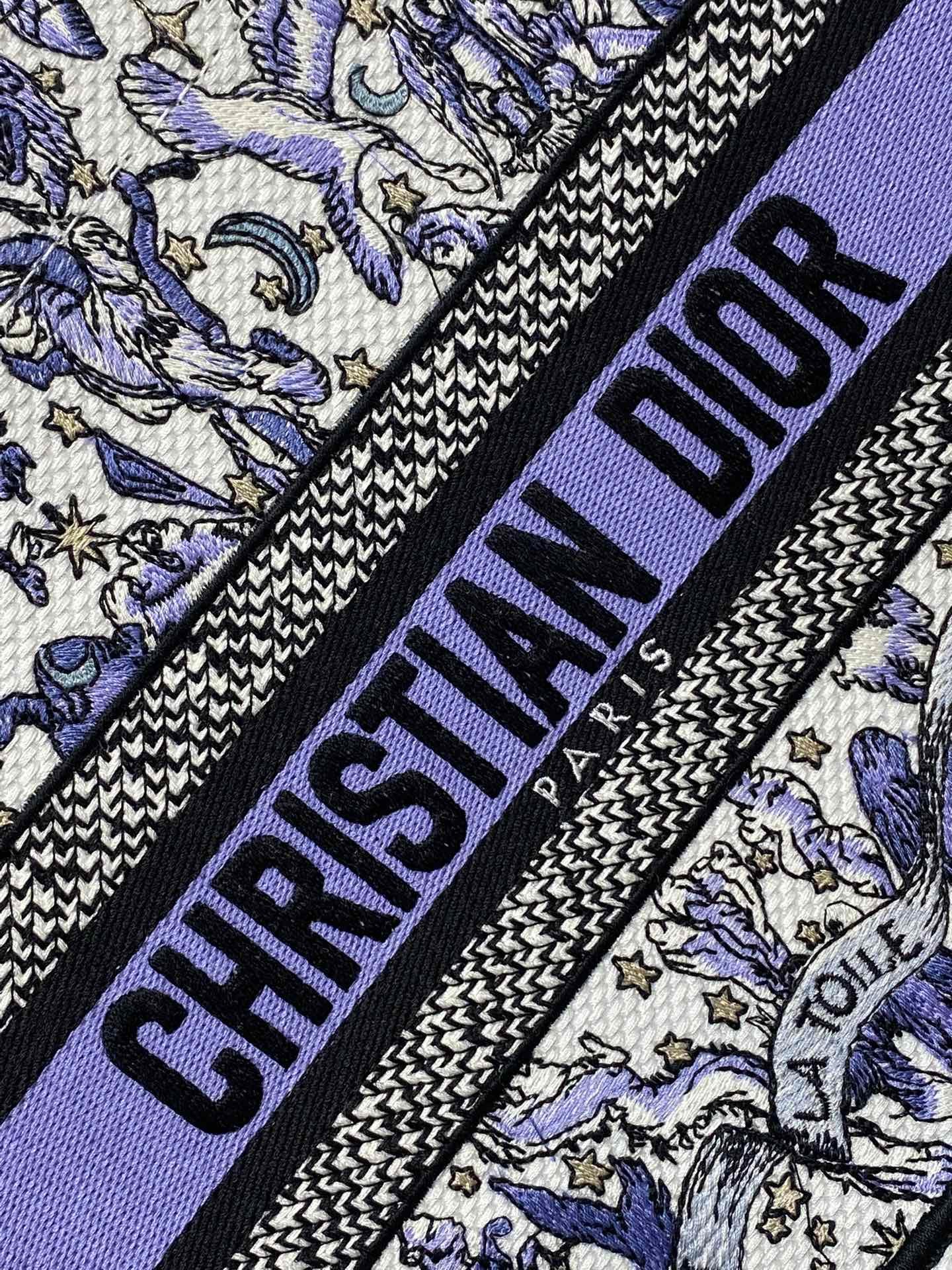 {Style No: WH5KIKRH} DIOR 25S SMALL BOOK TOTE 26 IN WHITE AND PURPLE DIOR NIGHT OF DREAMS EMBROIDERY - Image 3