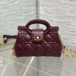 {Style No: 1FAL4APE} DIOR 25S JOLIE TOP HANDLE MINI BAG 18 IN BURGUNDY CALFSKIN GOLD HARDWARE