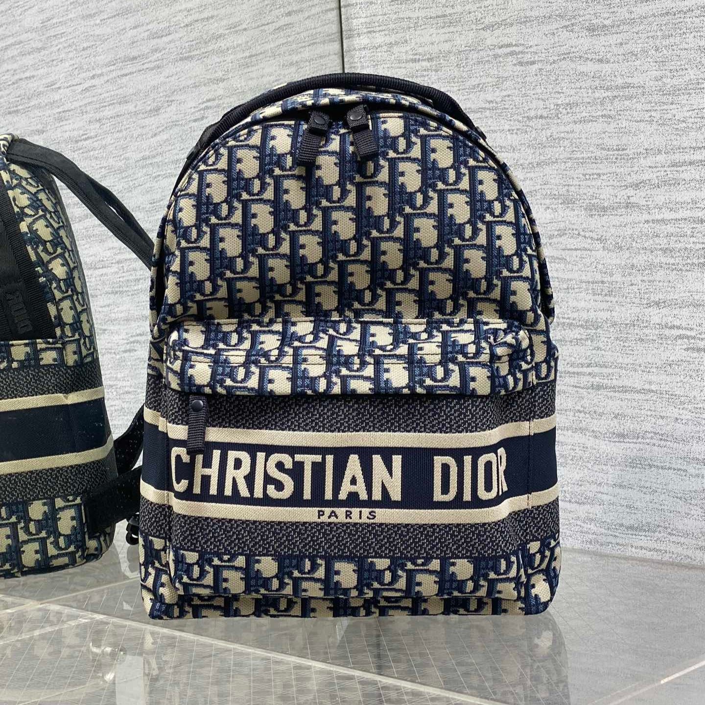 {Style No: TTAAGPVB} DIOR 25S TRAVEL BACKPACK 31 IN BLUE CANVAS OBLIQUE JACQUARD