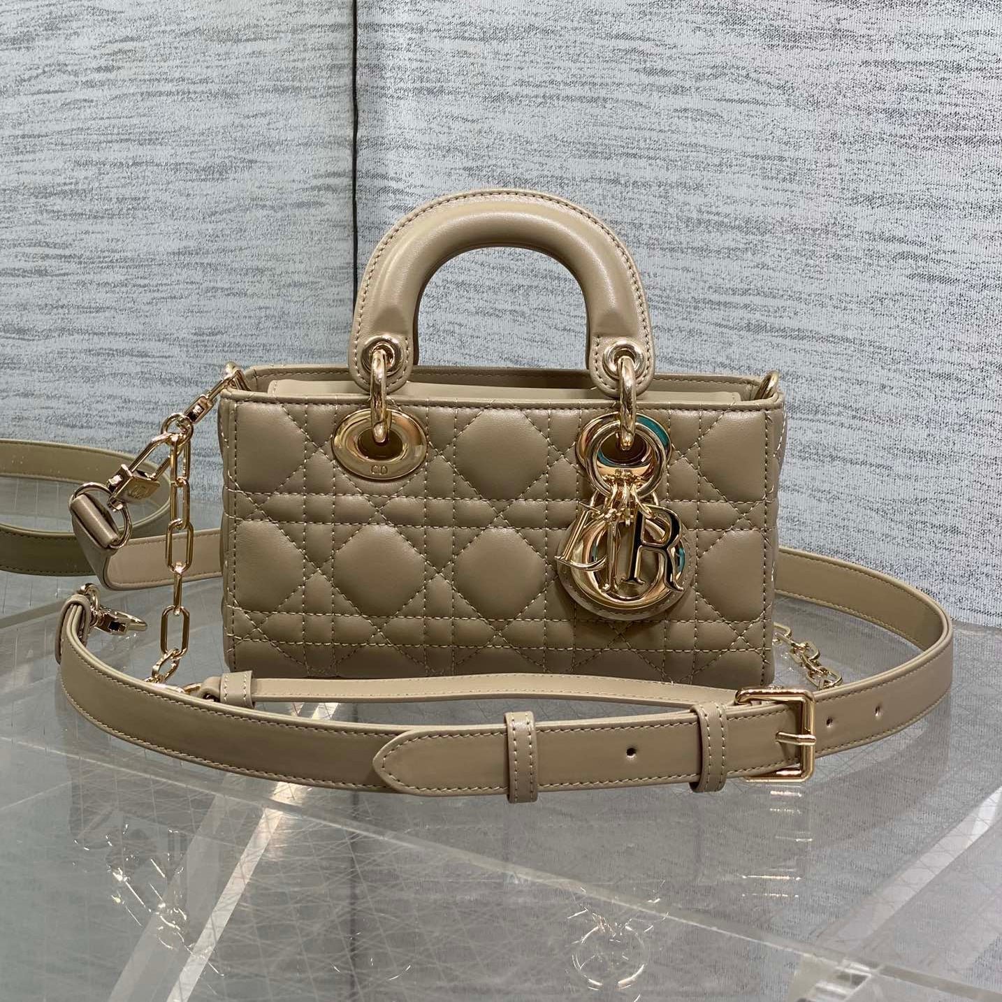 {Style No: JMTTOSGP} DIOR 25S SMALL LADY D‑JOY BAG 19 IN DARK BEIGE CANNAGE CALFSKIN GOLD HARDWRE