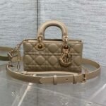 {Style No: 71TJU5S5} DIOR 25S SMALL LADY D‑JOY BAG 19 IN DARK BEIGE CANNAGE CALFSKIN GOLD HARDWARE