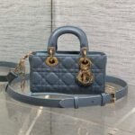 {Style No: 1X711M6I} DIOR 25S SMALL LADY D‑JOY BAG 19 IN STEEL BLUE GRAY CANNAGE CALFSKIN GOLD HARDWRE