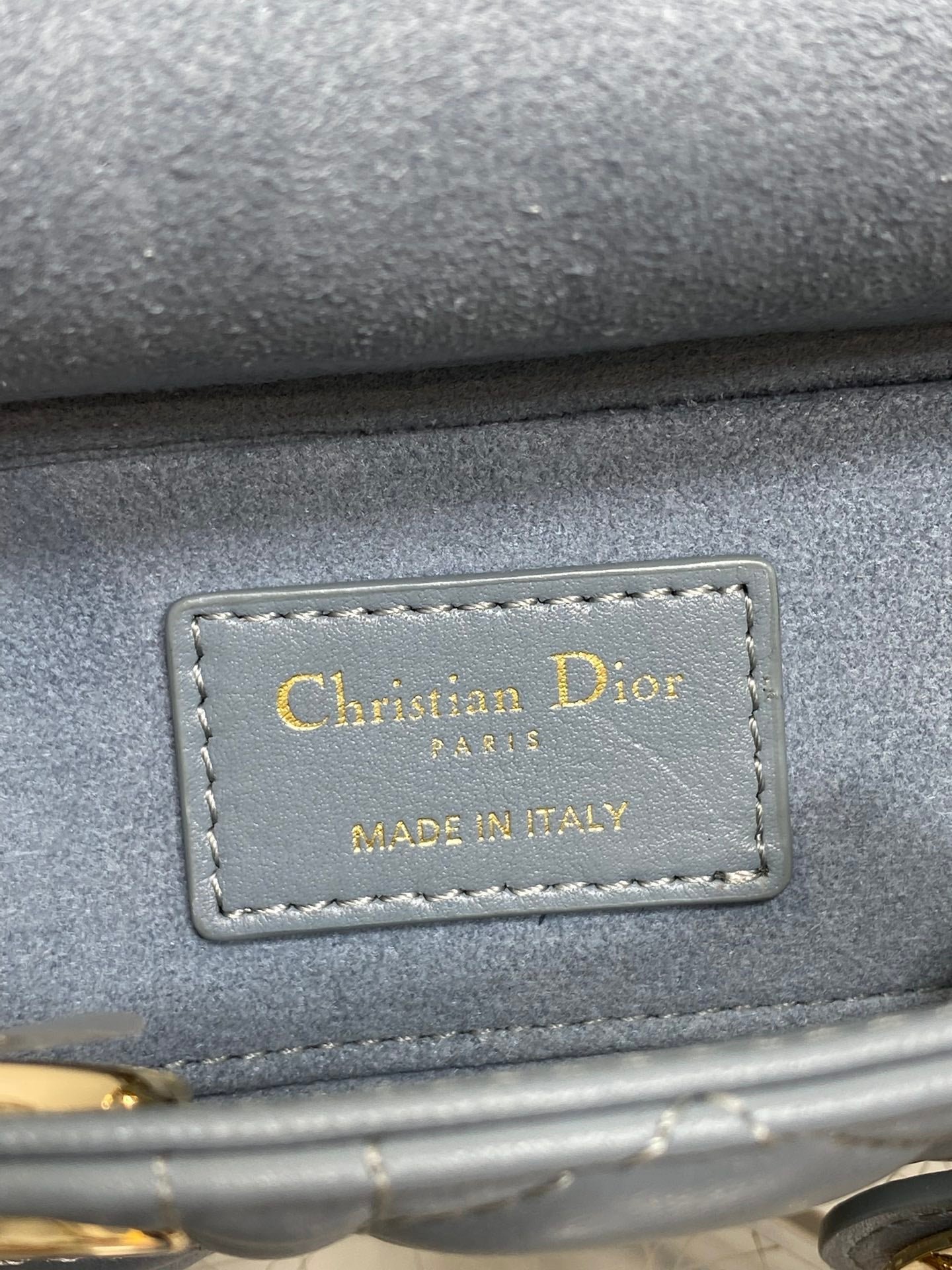{Style No: 1X711M6I} DIOR 25S SMALL LADY D‑JOY BAG 19 IN STEEL BLUE GRAY CANNAGE CALFSKIN GOLD HARDWRE - Image 9