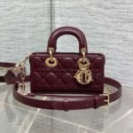 {Style No: TLLE55WG} DIOR 25S SMALL LADY D‑JOY BAG 19 IN BURGUNDY CANNAGE CALFSKIN GOLD HARDWRE