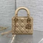 {Style No: NWII4ZO7} DIOR 25S MINI LADY DIOR BAG 17 IN BISCUIT CALFSKIN CHARM CRYSTAL EMBELLISHMENTS