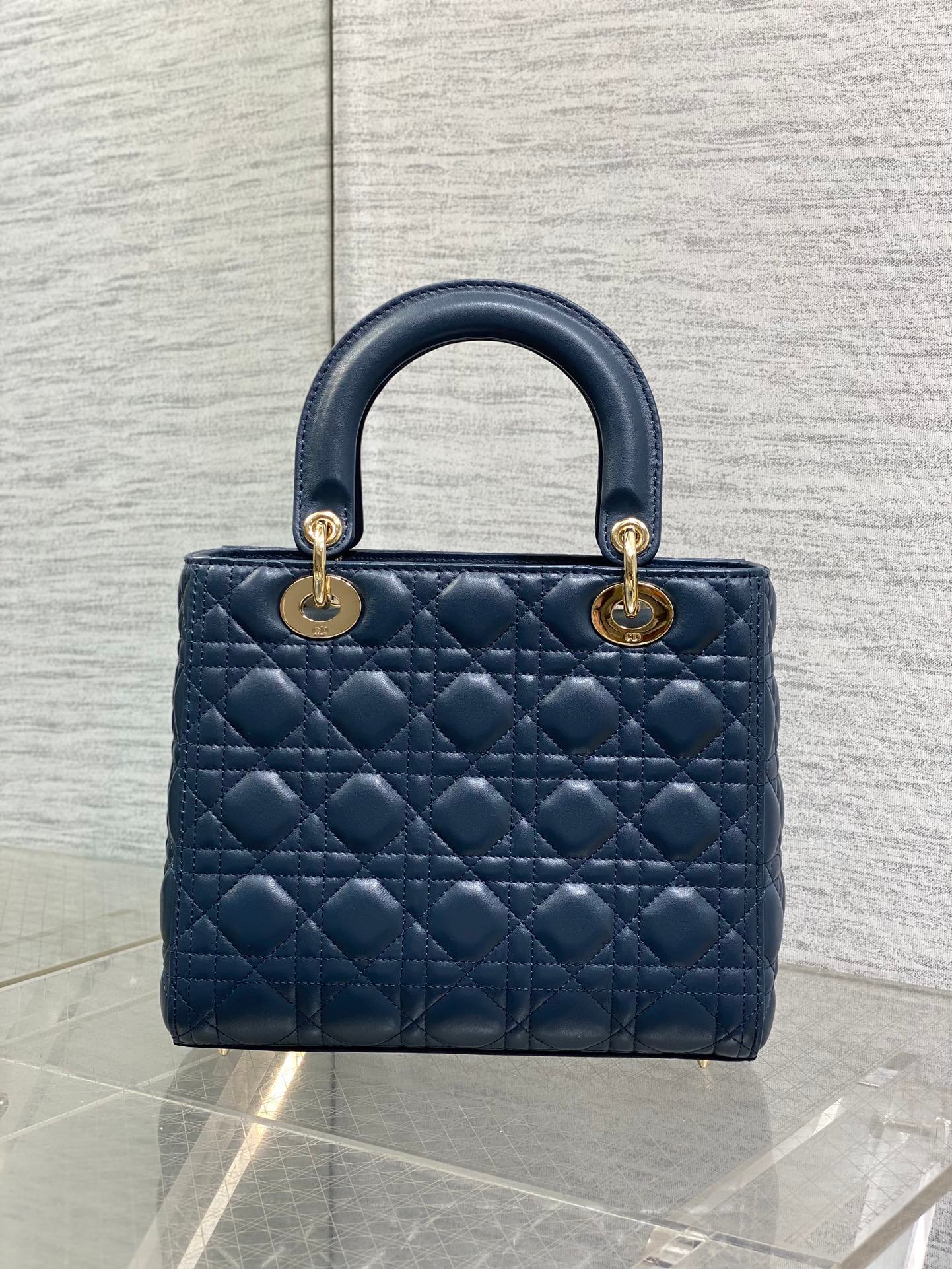 {Style No: IYG8FDT8} DIOR 25S MEDIUM LADY BAG 24 IN DEEP OCEAN BLUE CALFSKIN GOLD HARDWARE - Image 2