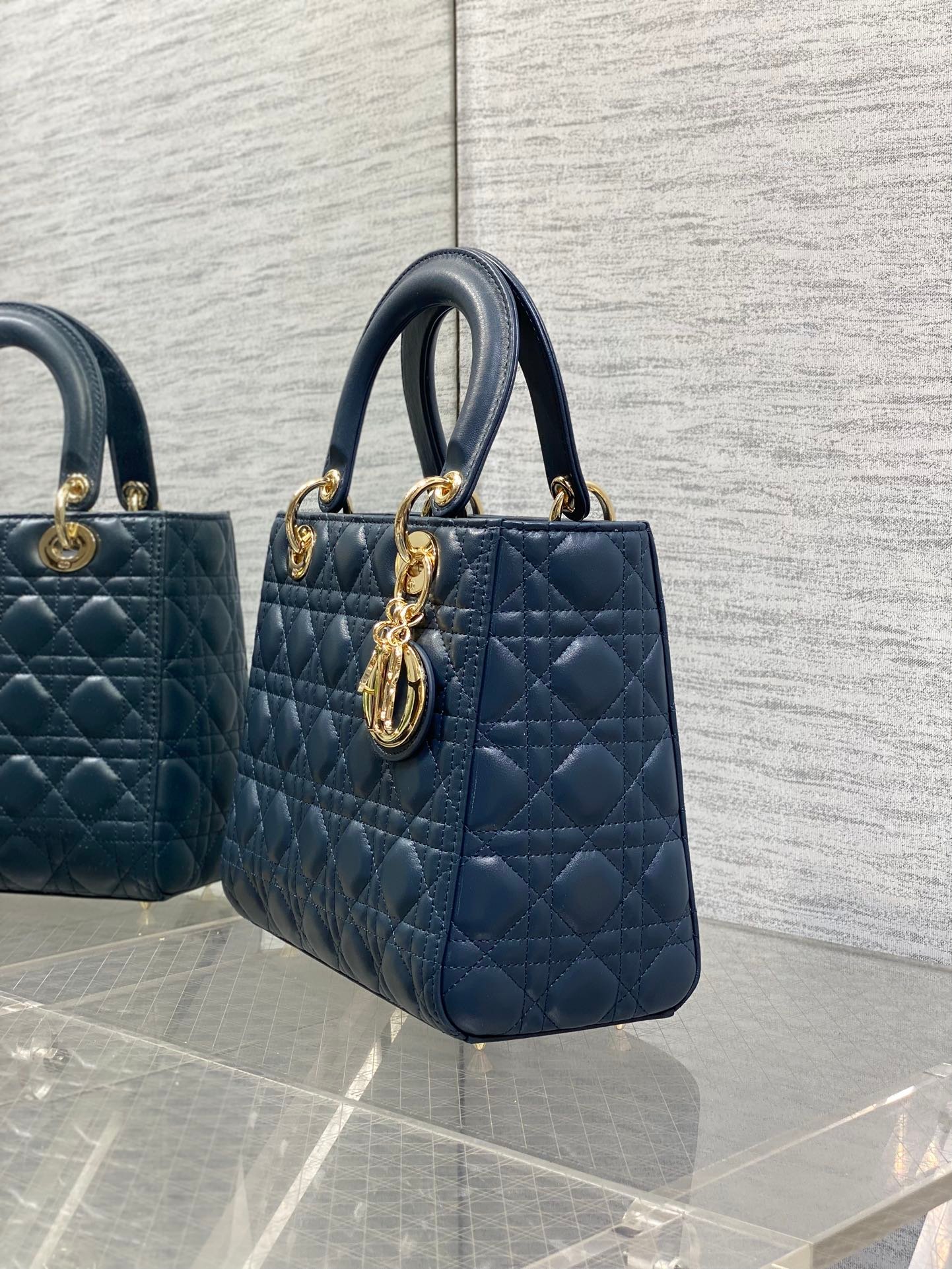 {Style No: IYG8FDT8} DIOR 25S MEDIUM LADY BAG 24 IN DEEP OCEAN BLUE CALFSKIN GOLD HARDWARE - Image 7
