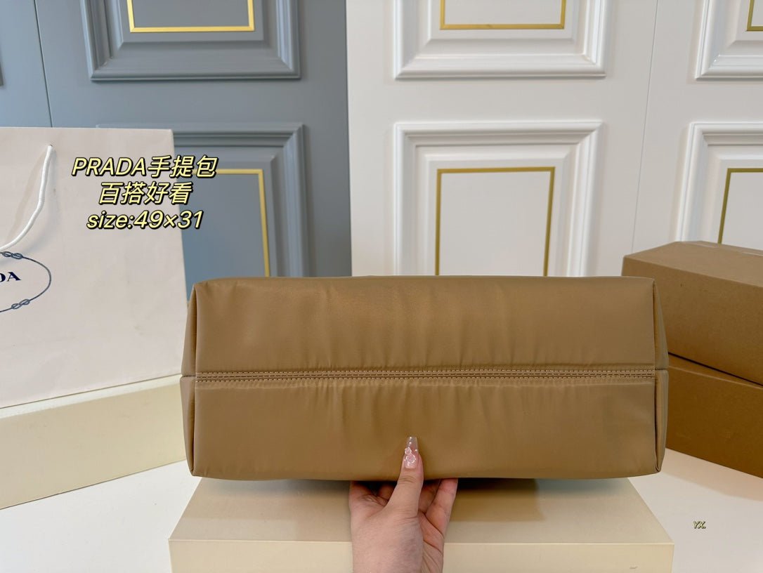 {Style No: HSKWMGJA} PRA 49 TOTE BAG IN CAMEL BROWN RE-NYLON - Image 8