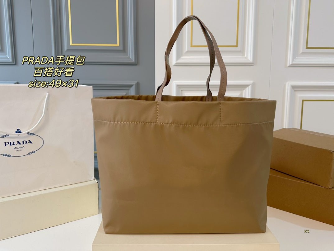 {Style No: HSKWMGJA} PRA 49 TOTE BAG IN CAMEL BROWN RE-NYLON - Image 3