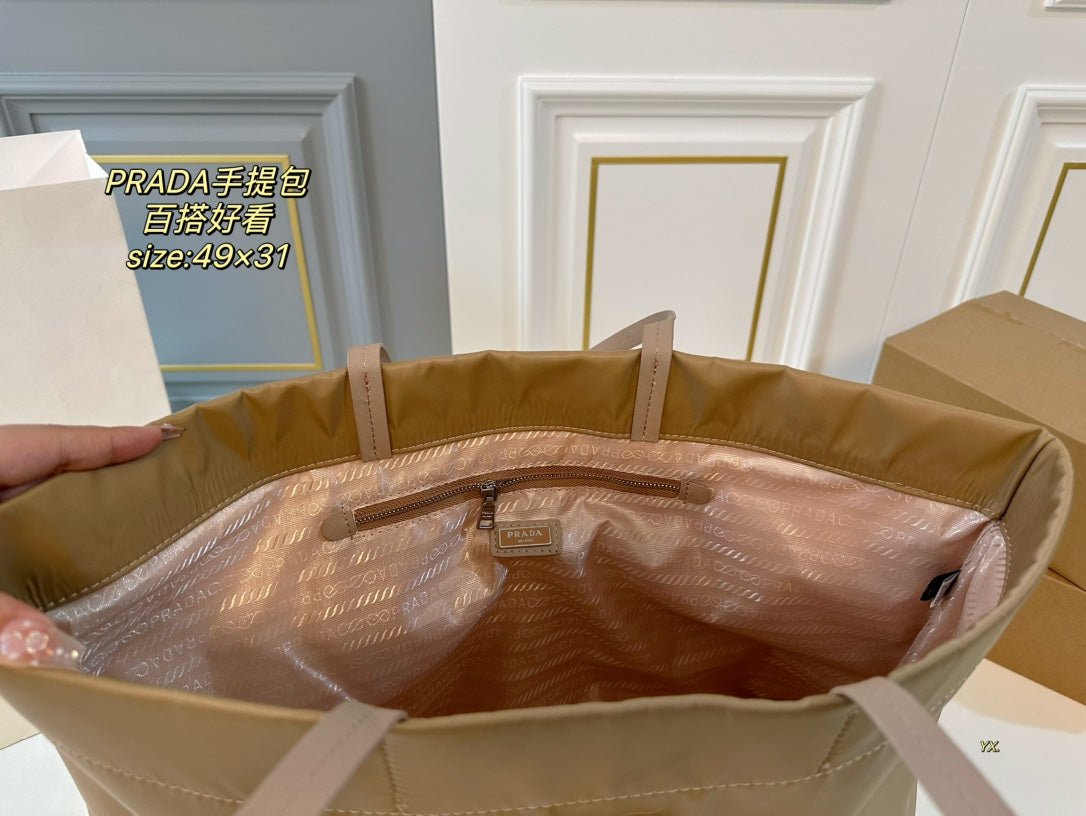 {Style No: HSKWMGJA} PRA 49 TOTE BAG IN CAMEL BROWN RE-NYLON - Image 7