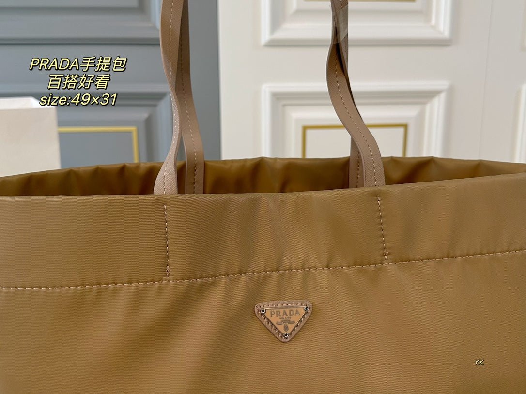 {Style No: HSKWMGJA} PRA 49 TOTE BAG IN CAMEL BROWN RE-NYLON - Image 6