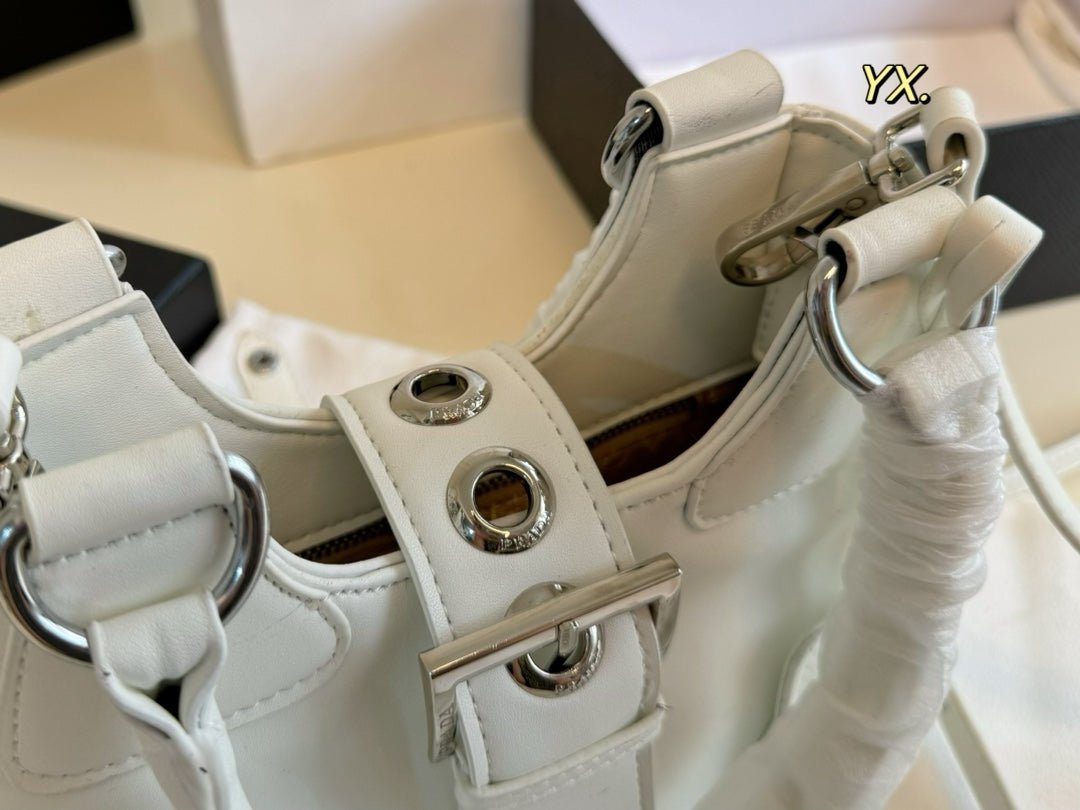 {Style No: HMSUK1ET} PRA 23 MOON PADDED BAG WHITE CALFSKIN WITH STRAP - Image 6