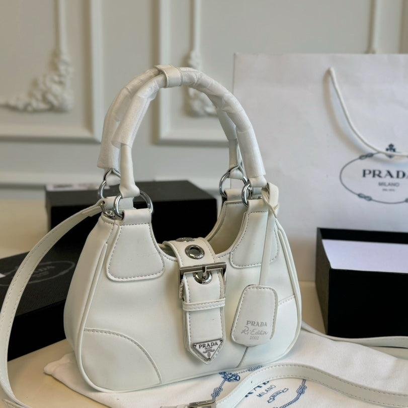 {Style No: HMSUK1ET} PRA 23 MOON PADDED BAG WHITE CALFSKIN WITH STRAP