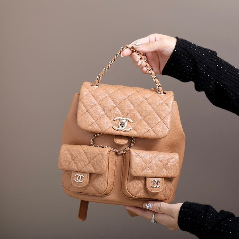 {Style No: AFLLZ9H4} CHANEL 25S BACKPACK 21 CM IN LIGHT BROWN LAMBSKIN