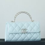{Style No: TF4DQRLO} CHANEL 25S KELLY IN PASTEL BLUE LAMBSKIN WITH SILVER HARDWARE