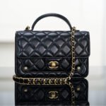 {Style No: D2FIVC7P} CHANEL 25S TOP HANDLE FLAP 19 CM IN BLACK LAMBSKIN WITH GOLD HARDWARE
