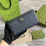 {Style No: 5RW458L7} OPHIDIA GG 19 ZIP AROUND WALLET DARK BLUE CANVAS AND BLACK CALFSKIN