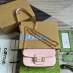 {Style No: OVQ829MZ} DIAMOND HORSEBIT SHOULDER BAG 24 IN LIGHT PINK CALFSKIN GOLD HARDWARE