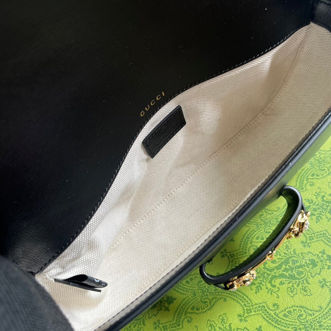{Style No: FIMO6BEA} DIAMOND HORSEBIT SHOULDER BAG 24 IN BLACK CALFSKIN GOLD HARDWARE - Image 7