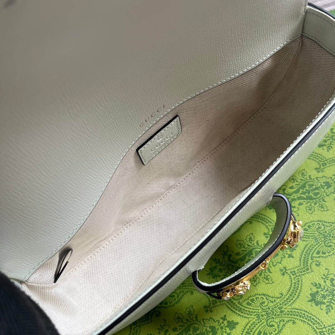 {Style No: FRRGMWBS} DIAMOND HORSEBIT SHOULDER BAG 24 IN WHITE CALFSKIN GOLD HARDWARE - Image 4