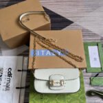 {Style No: FRRGMWBS} DIAMOND HORSEBIT SHOULDER BAG 24 IN WHITE CALFSKIN GOLD HARDWARE