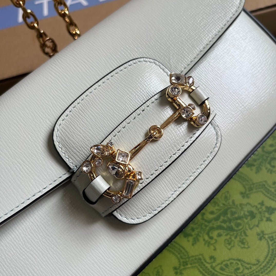{Style No: FRRGMWBS} DIAMOND HORSEBIT SHOULDER BAG 24 IN WHITE CALFSKIN GOLD HARDWARE - Image 9