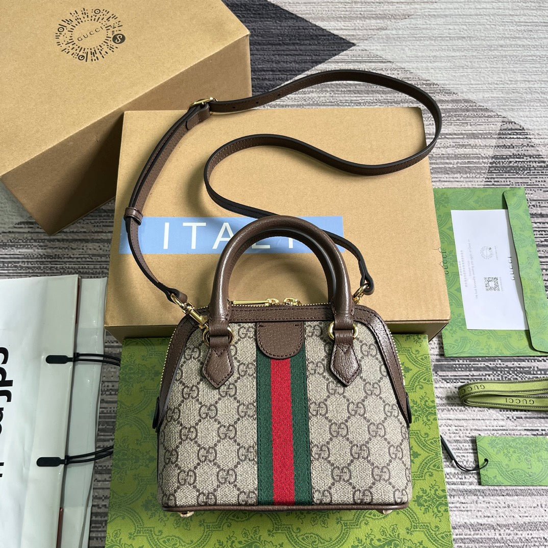 {Style No: 6SUN2562} OPHIDIA GG SHOULDER BAG 20 BEIGE AND EBONY SUPREME CANVAS - Image 3