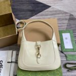 {Style No: IXNELVNH} JACKIE SMALL SHOULDER BAG 27 IN WHITE CRACKED LACQUER CALFSKIN GOLD HARDWARE