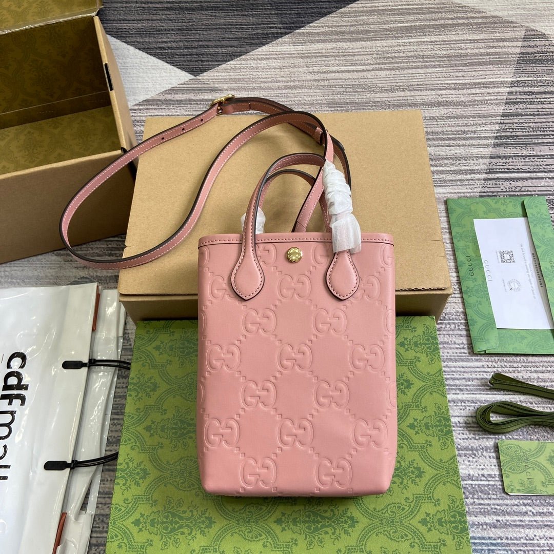 {Style No: BRWI7LVT} GG 20 SUPER MINI BAG WITH STRAP IN LIGHT PINK CALFSKIN - Image 3