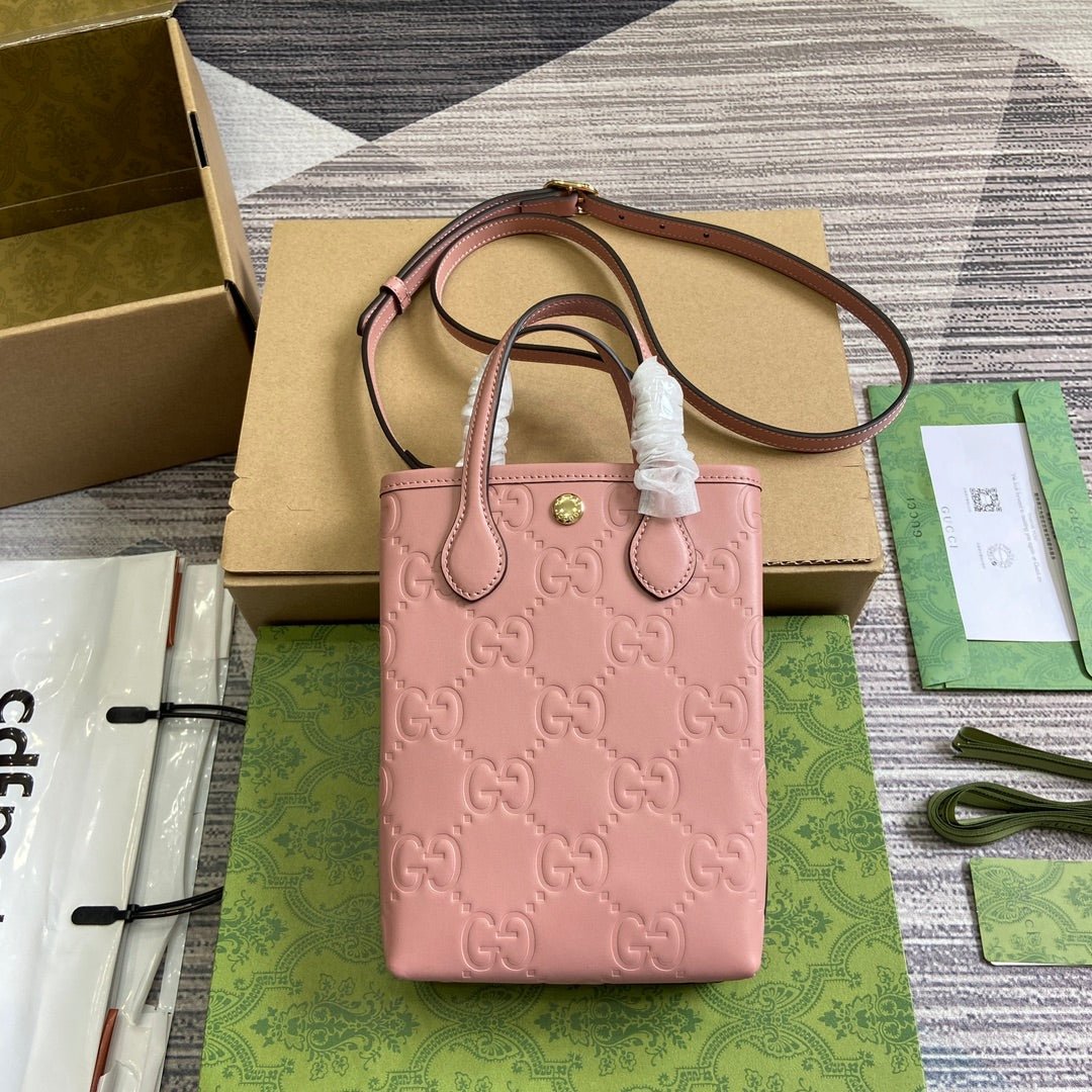 {Style No: BRWI7LVT} GG 20 SUPER MINI BAG WITH STRAP IN LIGHT PINK CALFSKIN