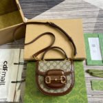 {Style No: 2D1X5467} HORSEBIT 1955 MINI TOP HANDLE BAG 18 IN BEIGE CANVAS AND BROWN CALFSKIN GOLD HARDWARE