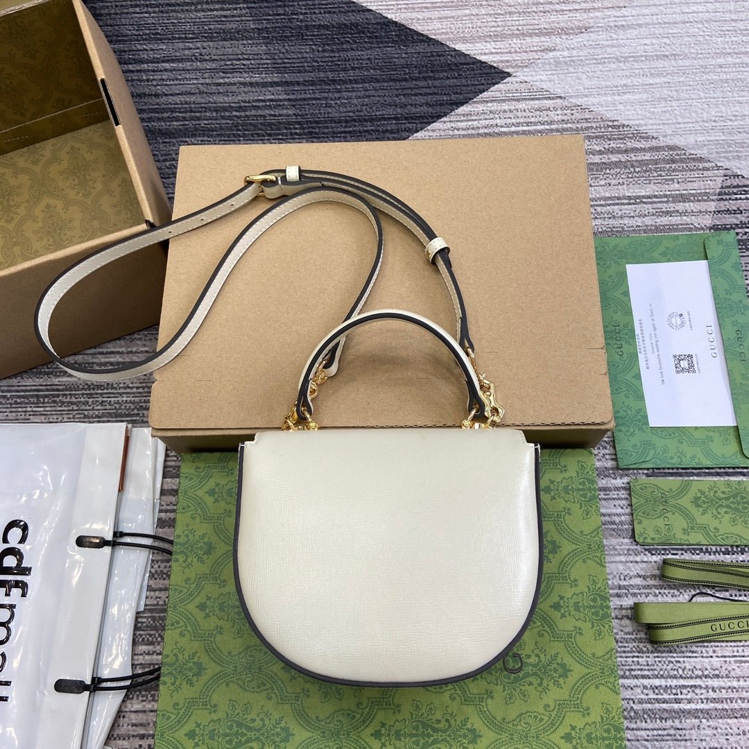 {Style No: FT5VHHED} HORSEBIT 1955 MINI TOP HANDLE BAG 18 IN WHITE CALFSKIN GOLD HARDWARE - Image 2